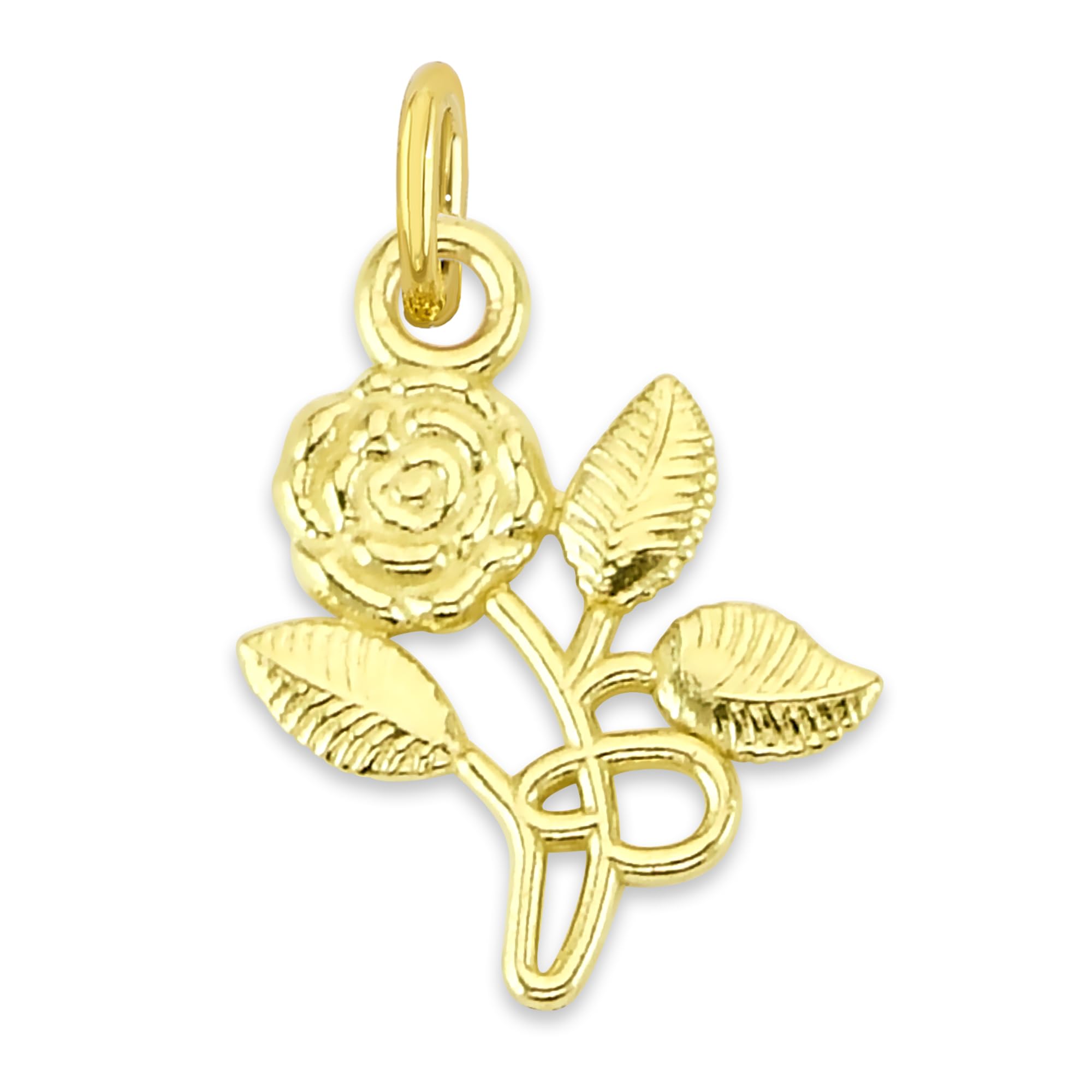 Solid Gold Rose Microcharm in 10k or 14k, Dainty Cute Flower Charm Symbol with Clasp