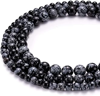 HAAMIIQII Brand 45pcs 8mm Round Natural Snowflake Obsidian Beads for DIY Necklace and Jewelry Making for Men and Women