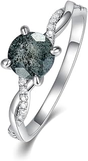 Natural Herkimer Diamond Ring for Women - 1.0 Carat Round Salt and Pepper Diamond Ring 925 Sterling Silver Dainty Herkimer Engagement Ring