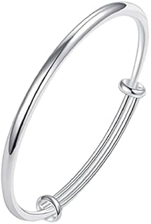 Harlorki Women Lady's 925 Silver Plated Simple Fashion Adjustable Wrist Bangle Cuff Bracelet