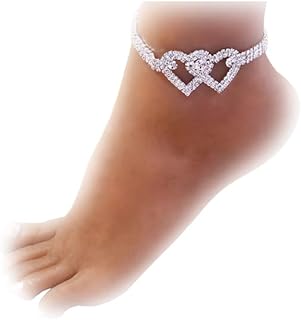 Riymusry Rhinestone Chain Heart Anklet Bracelet,Crystal Heart Pendant Anklets,Summer Beach Foot Chain Bracelet,Crystal Armlet,Rhinestone Leg Bracelet Jewelry (Heart)