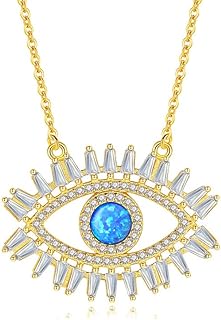 14K Gold, Blue Opal Evil Eye Choker Necklace with Crystal Detailing - Stylish Christmas Gift for Her - Elegant Women's Fashion Necklace