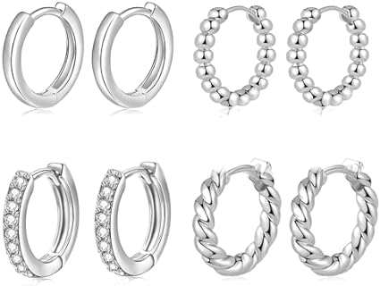 BMMYE 4 Pairs Small Gold Huggie Hoop Earrings for Women Cartilage Mini Gold Hoops Gold Earrings Set for Multiple Piercing Hypoallergenic