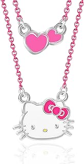 Sanrio Hello Kitty Pink Enamel Layered Necklace - Hello Kitty Pendant Necklace Double Strand - Officially Licensed