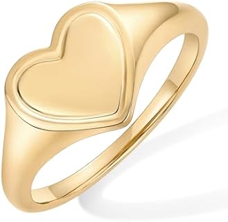 PAVOI 14K Gold Plated Heart Stackable Rings for Women | Love Valentines Statement Chunky Signet Ring Band | Friendship Rings