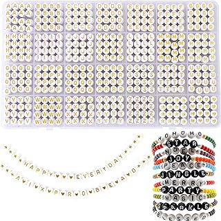 Gold Letter Beads for DIY Jewelry by AIXPROBEAD - 1400PCS Kit of Round Acrylic Alphabet Beads in White & Gold - Perfect for Bracelets, Necklaces, and Crafts - Ideal Gift for Craft Lovers