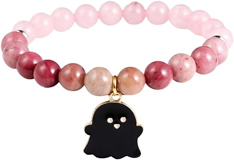 Natural Stone Ghost Bead Bracelet with ZincChain for Women, Funny Friendship/Halloween Design