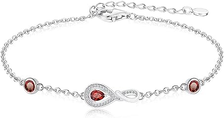 Platinum-Plated Sterling Silver Infinity Birthstone Bracelet with Box Chain and Lobster Claw Clasp for Women, Elegant Love Design