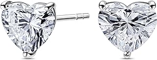 Heart Shaped Lab Grown Diamond Stud Earrings For Women 0.50-2.00 Cttw - 14K Yellow or White Gold 3 Prong Push back (D-F Color VS1-VS2 Min Clarity) | Gift Box Included
