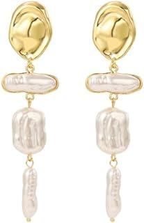Classy Baroque Pearl Drop Earrings with Push Back Closure for Women, Large Teardrop Design