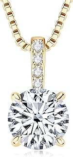 1-2CT Moissanite Necklace for Women, Solitaire Lab Created Diamond Pendant, 18K White Gold Plated D Color Round Cut 925 Sterling Silver Necklace, GRA Certified, 18+2 inch Box Chain