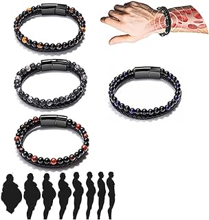 LIU JUN Humanic Pro Maxhematie Stone Bead Chain Bracelet Set for Women, 4Pcs Double-Layer Therapeutic Tiger Eye, Lava Rock, Hematite, Gallstone Chakra Design with Magnetic Clasp