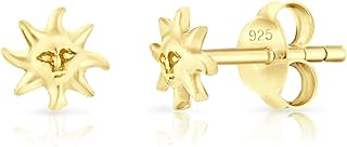 DTPsilver 925 Sterling Silver, 24K Yellow or 18K Rose Gold Plated - TINY/SMALL Fashion Studs Earrings - Moon Crescent/Star/Sun/Face