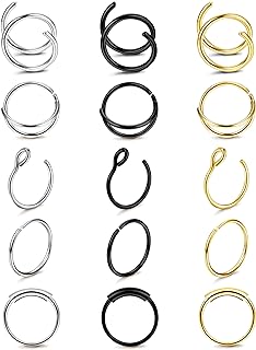 ORAZIO Nose Rings Hoops For Women Surgical Steel Double Hoop Nose Ring 20 Gauge Spiral Nose Ring Gold Black Nose Piercing Jewelry