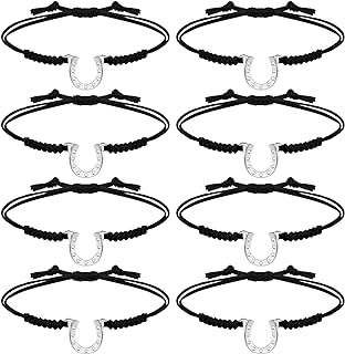 12 Pcs Horseshoe Bracelets Horse Bracelets Horseshoe Jewelry Equestrian Braided String Handmade Adjustable Bracelet for Horse Lover Anklet Gift Women Teen Girl Horse Party Favor