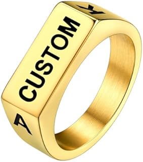 Stainless Steel Men's Customizable Signet Wedding Ring, Chunky Dome Design for Him, Ideal Gift for Dad or Boyfriend, Gold/Black/Silver/Gray Options, Size 7-14 Available