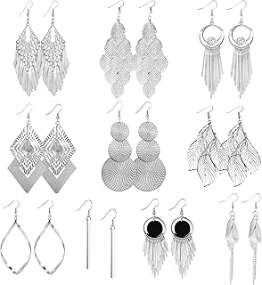 ALEXCRAFT 10 Paires Boucles d'oreilles Femme Pendantes en Argent avec Pendentifs en Or, Idéales pour les Occasions Spéciales et le Quotidien, Élégance et Durabilité