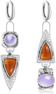 Lever-Back Acrystal Purple Hoop Earrings, Vintage Silver Alloy with Asymmetric Design for Women and Girls, Fashionable Jewelry Gift