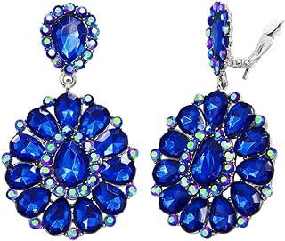 Rosemarie & Jubalee Women's Dramatic Mardi Gras Teardrop Crystals Long Shoulder Duster Clip On Style Earrings, 3.5"