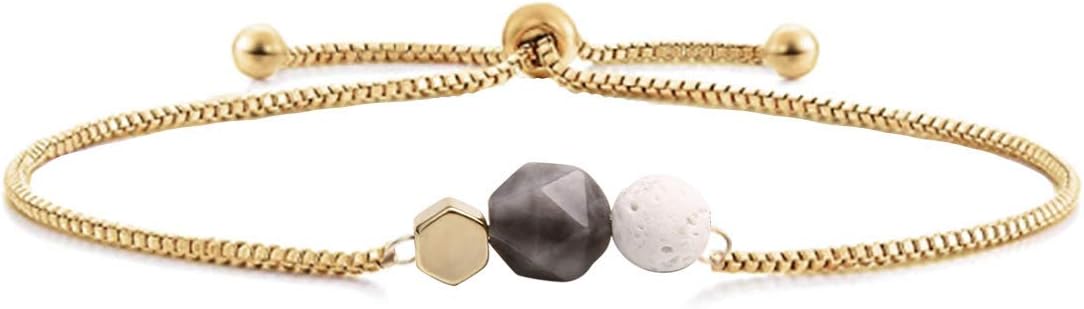 USA-Made Lava Rock Pink Zebra Crystal Essential Oil Diffuser Bracelet with Adjustable Gold Chain - Ideal for Aromatherapy Enthusiasts