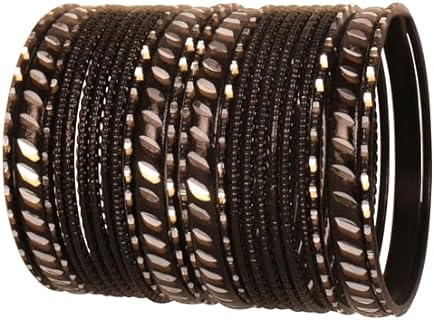 Touchstone Indian Bollywood Fashion Handcrafted Cut Metal Grain Work Textured Wrist Beautifier Magical Designer Jewelry Bangle Bracelets. Set of 24. For Women.
