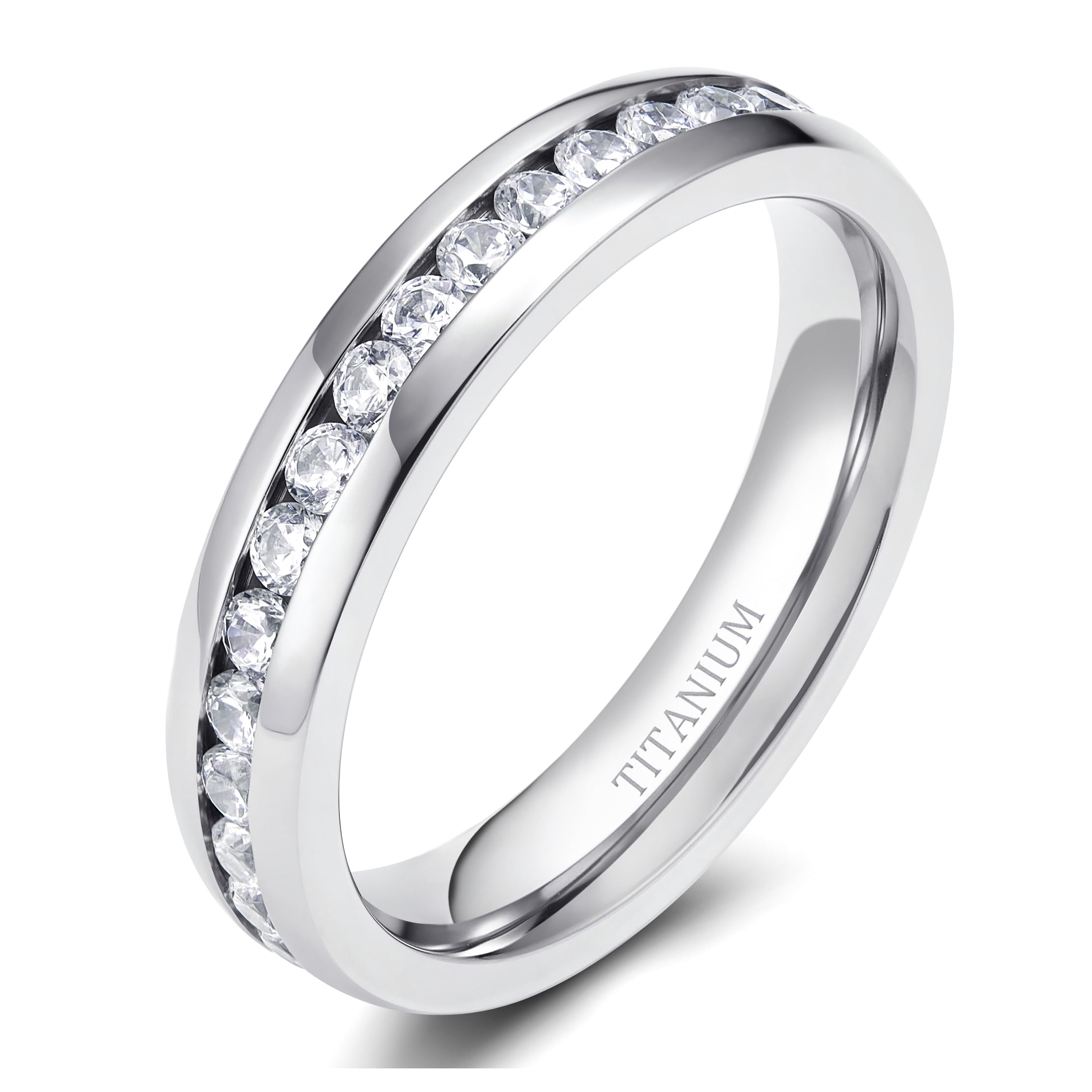 TIGRADE 4mm 5mm 6mm Titanium Ring Cubic Zirconia Engagement Ring Wedding Band Size 3 to 13.5