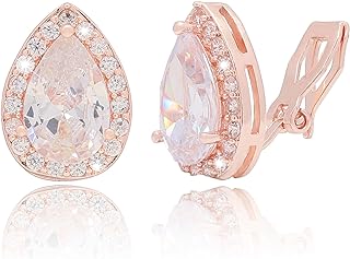 Snap-Back Heart-Shaped Crystal-studded Rhinestone Earrings for Women, Rose Gold Sparkly Wedding and Prom Jewelry Gift