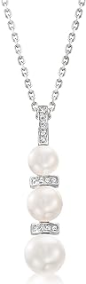 Spring Ring Clasp Freshwater Cultured Pearl and Diamond Pendant Necklace on Cable Chain Meant for Elegant Women - Ross-Simons Sterling Silver Jewelry