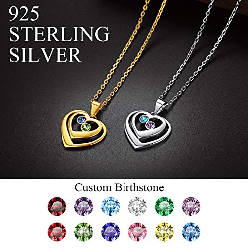 Custom Name Necklace Heart Pendant with 1-5 Names and Birthstone 925 Sterling Silver 18K Gold Plated Personalized Name Plate Birth Stone Necklaces BFF Family Necklace