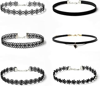 6 Pieces Black Choker Necklace Set Vintage Lace Tattoo Choker for Women Girls
