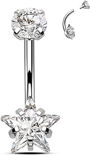 Star Design Minimalist Belly Button Ring for Women with Titanium Clasp and Cubic Zirconia Gem
