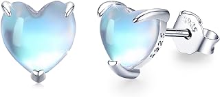 Elegant Sterling Silver Heart Moonstone Stud Earrings with Post and Butterfly Back Finding - Hypoallergenic Jewelry Gift for Women and Girls