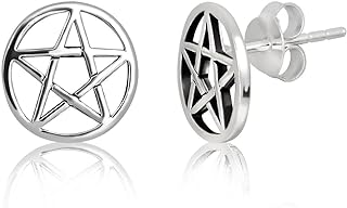 WithLoveSilver 925 Sterling Silver Star Round Pentacle Stud Earrings - Perfect for Womens Jewelry
