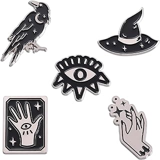 Black Punk Enamel Pins Set,5 Pcs Magic Hat Palm Crow Eye Enamel Brooch Pins for Women Kids Horror Aesthetic Pins for Backpacks Jackets Accessories Crafts