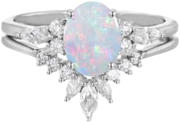 Exquisite Sterling Silver and Gold Opal Moissanite Engagement Ring Set for Women with Oval Cut Design