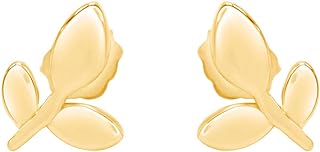 14K Gold Plated Olive Leaf Stud Earrings in 925 Sterling Silver with Push Back Design for Women
