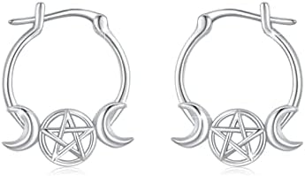 Hinged Hoop Triple Moon Goddess Earrings in 925 Sterling Silver for Women, Girls, Teens - Hoop Design without Gemstone