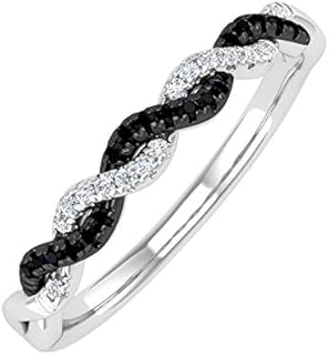 1/10 Carat Twisted Black & White Diamond Wedding Band Ring in 10K Solid Gold