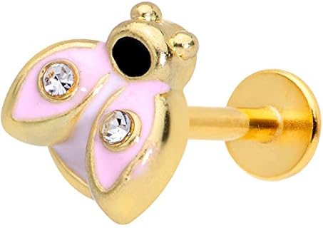 Body Candy Women's 16G PVD Stainless Steel Elegant Pink Ladybug Labret Monroe Lip Ring, also ideal for Tragus/Cartilage Piercings