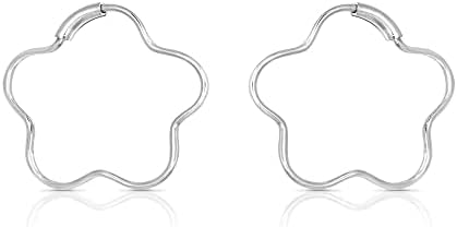 AeraVida Cute and Unique Flower Shaped Outline .925 Sterling Silver 22mm Hoop Style Earrings