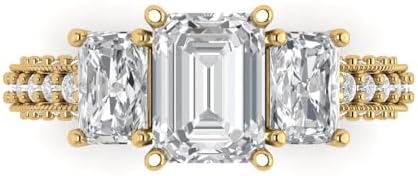 3.6ct Emerald cut Lab Created Diamond VS1-2 G-H 18k Yellow Gold Solitaire W/Accents 3 Stone Engagement Promise Wedding Ring
