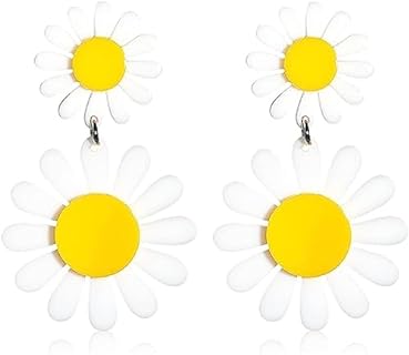 60s 70s Vintage Daisy Flower Earrings for Women Girls Acrylic Retro Disco Hippie Earrings Boho Petal Layered Dangle Drop Earrings Jewelry Birthday Gift