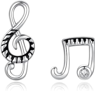 Women's Sterling Silver Musical Note Stud Earrings with Push Back and Cubic Zirconia - Tarnish-Resistant and Unique Jewelry Gift for Music Lovers