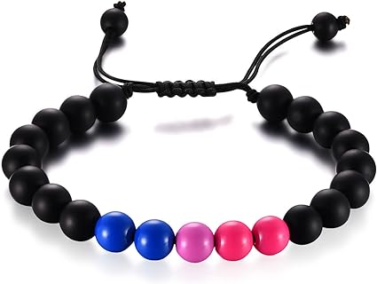 Bisexual Bracelet, Lgbtq Gay Pride Stuff, Acrylic Black Onyx Beaded Bi Bracelet, Lgbtq Gifts Accessories For Pride Parade Month Awareness Week & Visibility Day, Daily Use