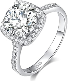 2ct Moissanite Halo Engagement Ring for Women - Exquisite Square Diamond Elegance, 925 Sterling Silver Jewelry with Certificate of Authenticity