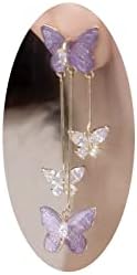French Wire Clasp Zinc Purple Butterfly Tassel Drop Earrings for Women and Singer Fans, No Gemstones, 3D Design