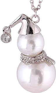 Essencedelight Christmas Snowman Pendant Necklace Imitation Pearl Crystal Necklace Big Gourd Necklace Long Sweater Chain for Women
