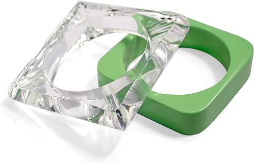 Diaphanous Magnetism - Chunky, Clear Acrylic Bracelet Set, Green and Crystal Clear Bracelet Set for Women | Jewelry Gift (2.6 Inches)