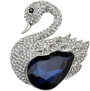 TTjewelry 2.51" Charming Swan Bird Blue Rhinestone Crystal Brooch Pin Silver-Tone