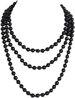 Long Pearl Strand Necklace Faux Pearl White Beads Layered Necklaces Vintage Colorful Pearl Bead Multi Strands Necklace 1920s Gatsby Costume Jewelry